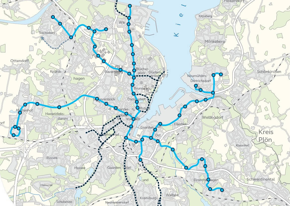 Kieler Tram: Trassenverlauf